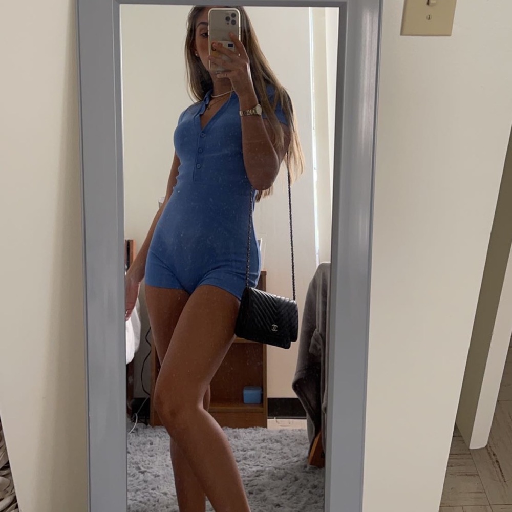 Short-Sleeve Collared Knit Romper